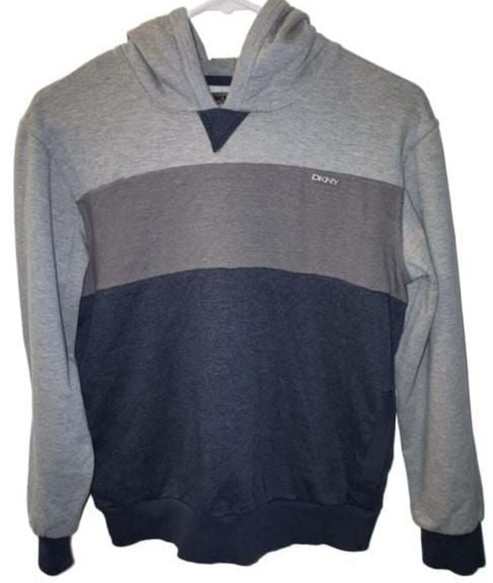 Boys DKNY Colorblock Hooded Sweatshirt Size Large Gray Blue